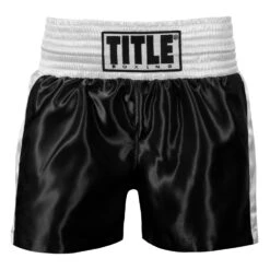 TITLE Boxing Professional Women’s Satin Striped Boxing Trunks -Sports Boxing TPBTW2 BK WH 2